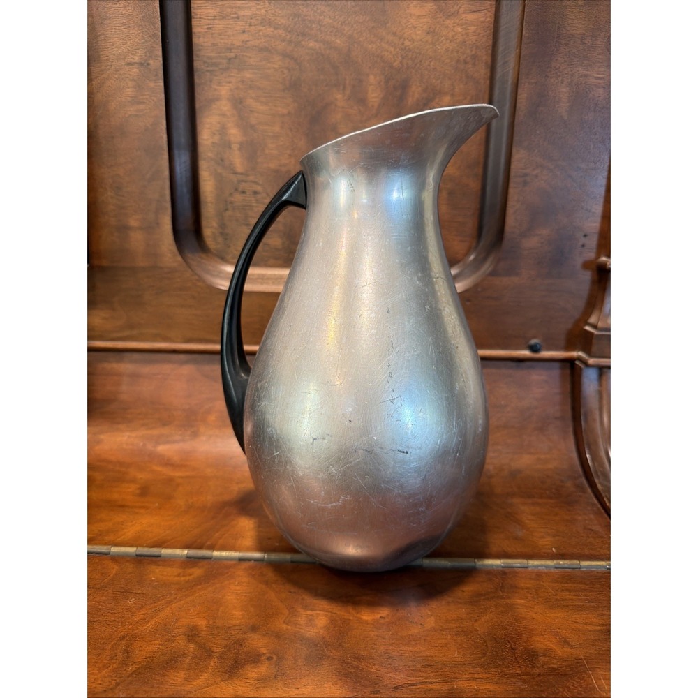 Mid-Century Modern Aluminum Vintage Pitcher with Black Handle Puralum Italy